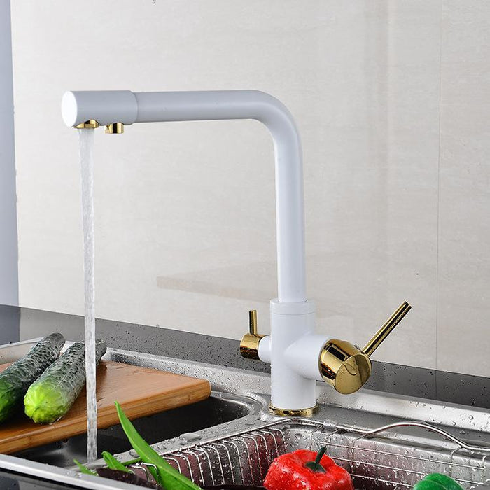 MARCEL Modern Matte White Double Faucet Tap