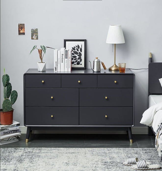 ADELINE COURTYARD Dresser Chest of Drawer Solid Wood Black, Walnut, White, Natural Color