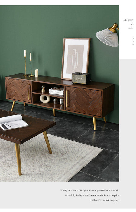 LILAH Herringbone TV Console Solid Wood American Ash Cabinet