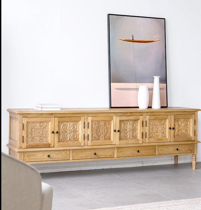 SKYLAR French Moroccan Buffet Cabinet Retro Rustic Solid Wood Carved for TV and Storage