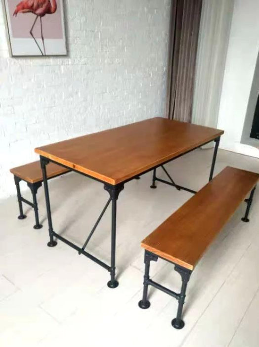 DELILAH Industrial Solid Wood Dining Table & Bench
