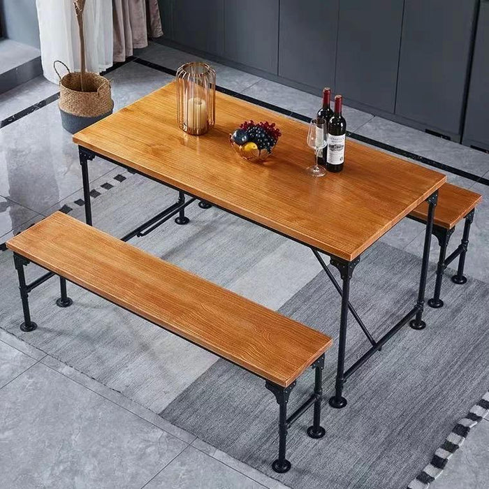 DELILAH Industrial Solid Wood Dining Table & Bench