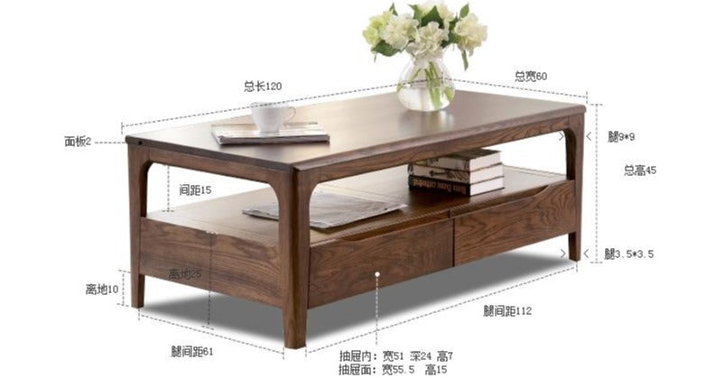 AKAGI Japanese Style Pure Solid Wood Coffee Table