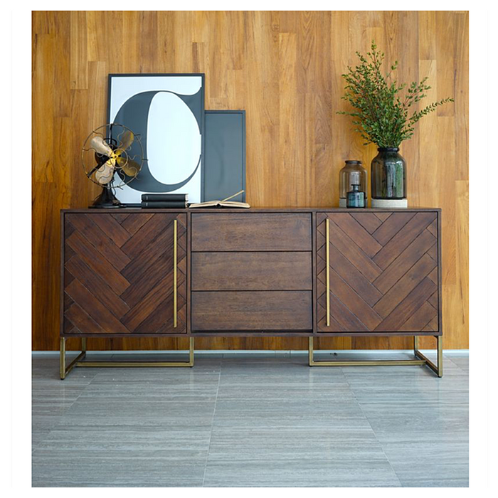 DELANEY Herringbone Solid Wood American Ash Acacia Sideboard