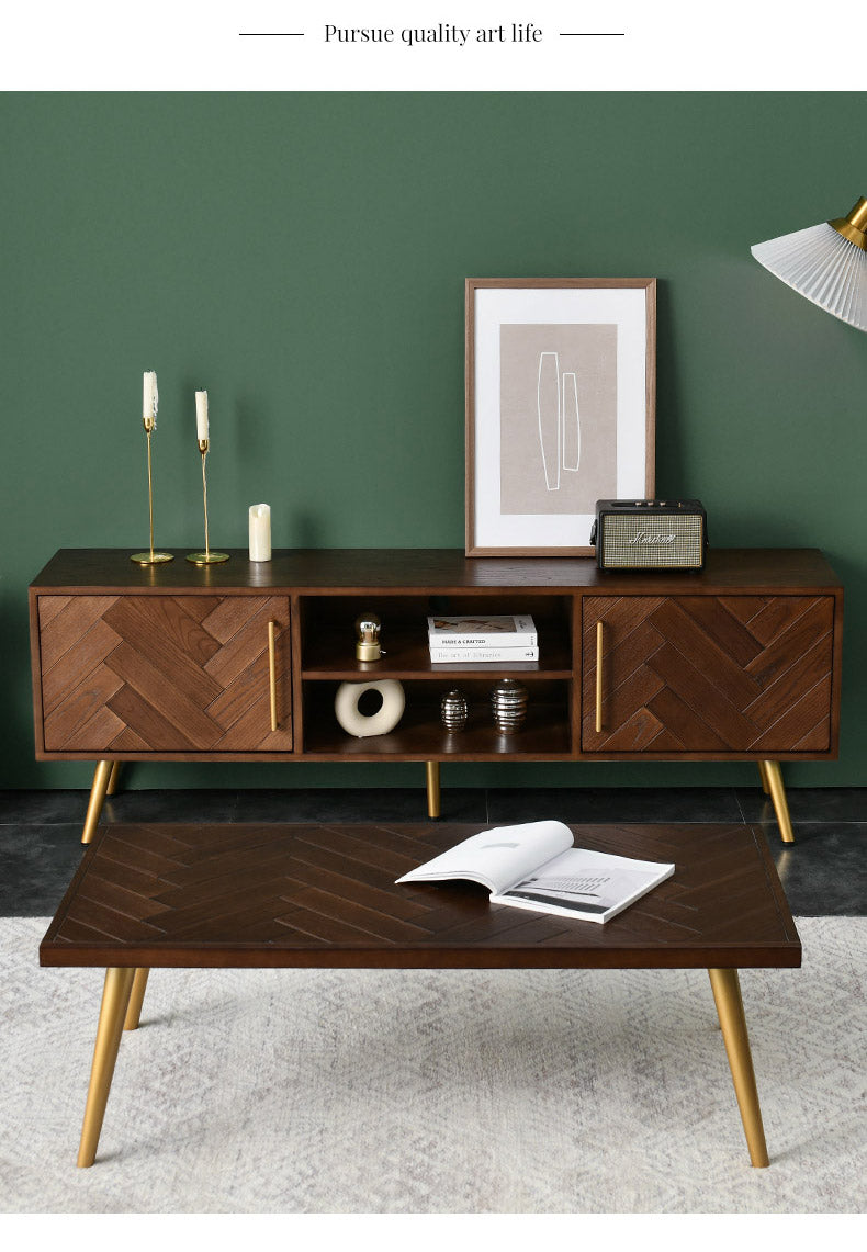 LILAH Herringbone TV Console Solid Wood American Ash