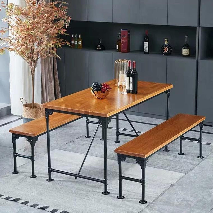 DELILAH Industrial Solid Wood Dining Table & Bench