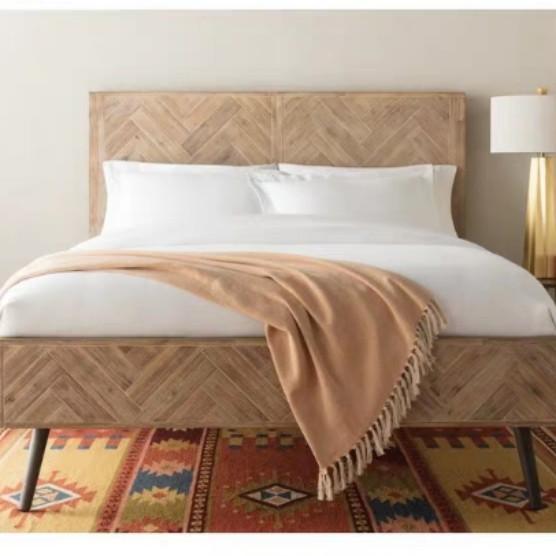 CORA Acacia Wood Herringbone Bedframe Design